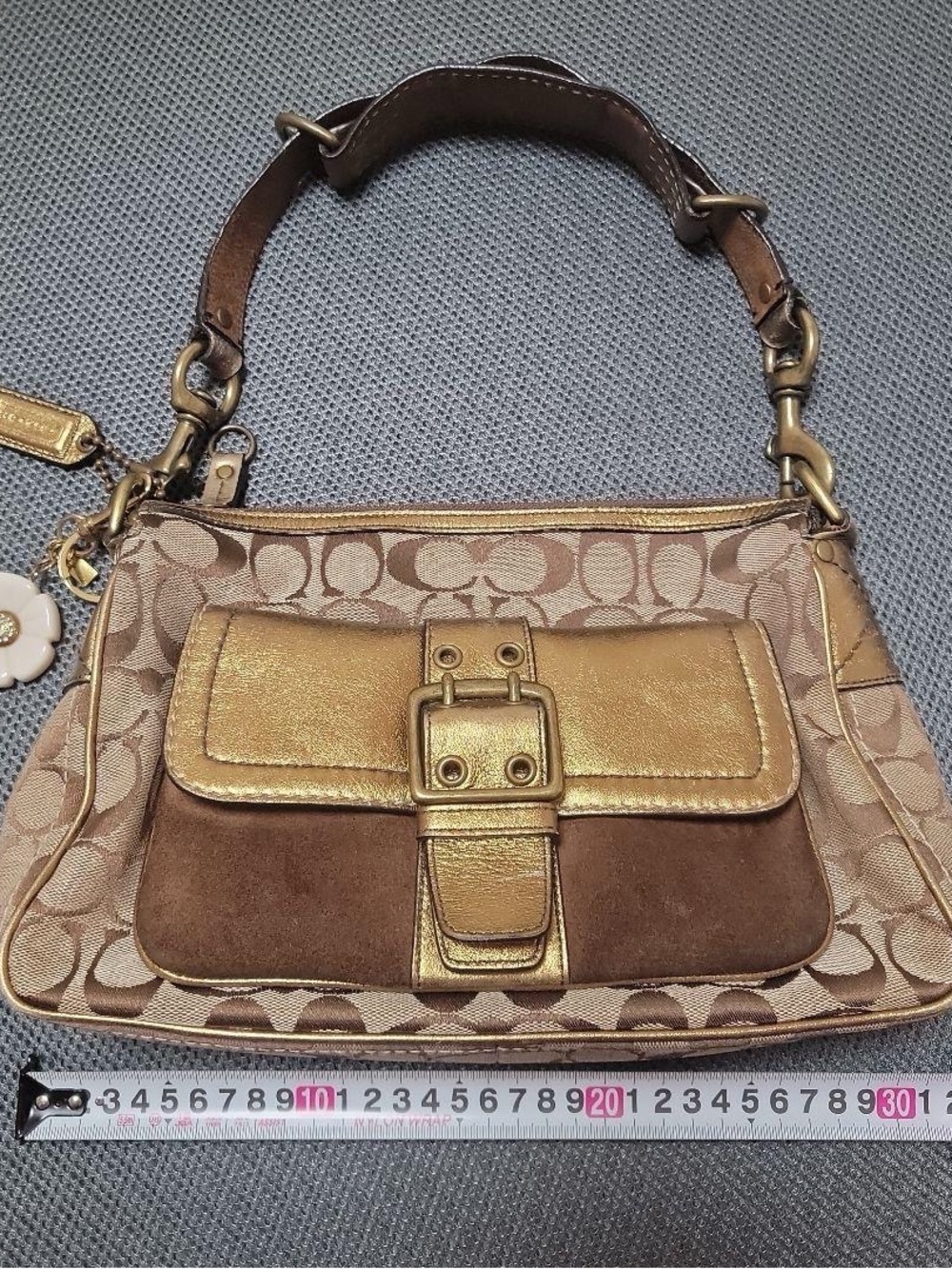 Coach Brown and Gold Canvas Shoulder Bag